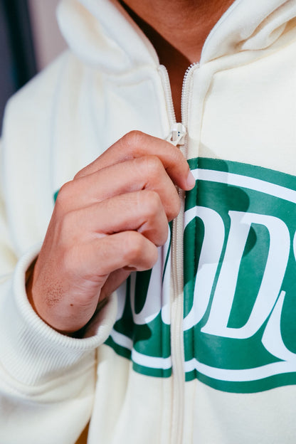 Badge Cream Zip Up Hoodie