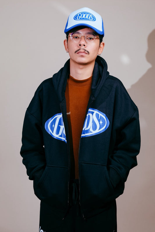 Badge Black Zip Up Hoodie