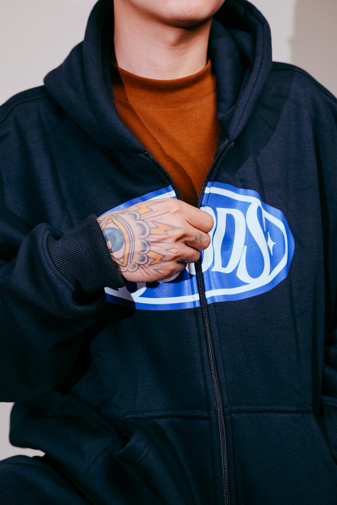 Badge Black Zip Up Hoodie