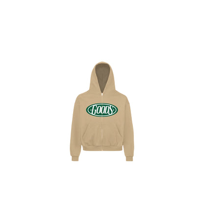 Badge Cream Zip Up Hoodie