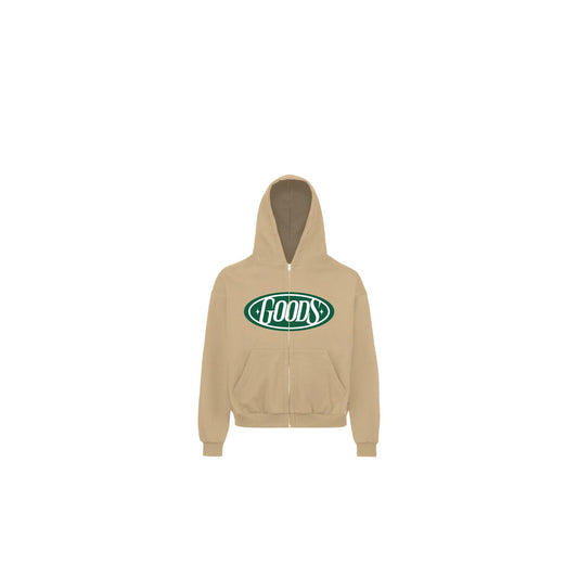 Badge Cream Zip Up Hoodie